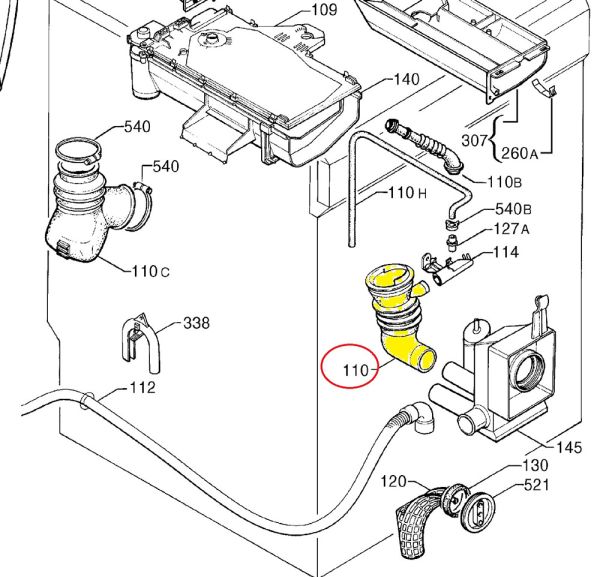 Патрубок 1243072004 бак-помпа AEG/Electrolux/Zanussi