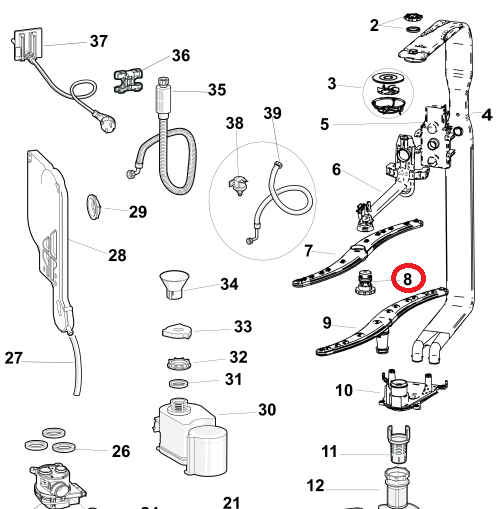 Фиксатор верхнего импеллера 256830 ПММ Ariston/Indesit