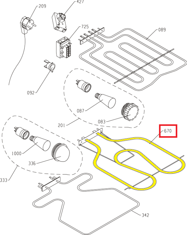 Тэн 616021 нижний духовки Gorenje, 1100W