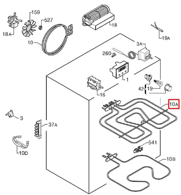Тэн 3970129015 верхний духовки Electrolux/Zanussi, 800+1650W